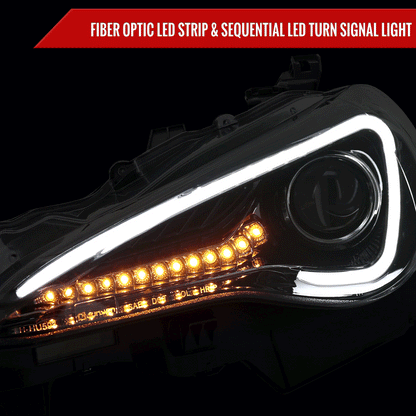 2012-2017 Scion FRS/ Toyota 86 LED Bar Projector Headlights w/ Sequential Turn Signal Lights (Jet Black Housing/Clear Lens)