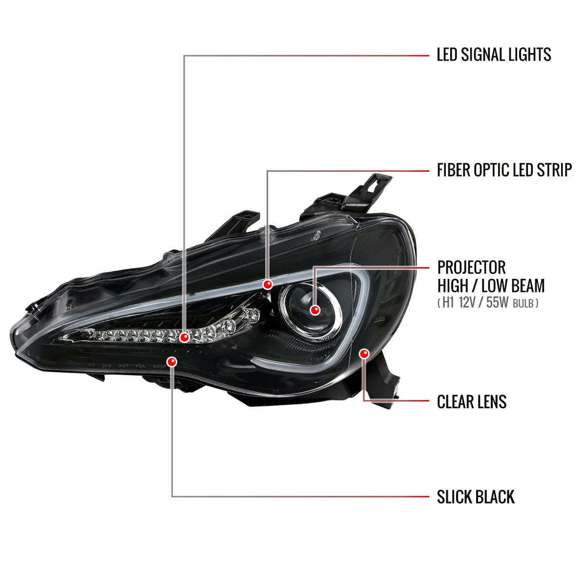 2012-2017 Scion FRS/ Toyota 86 LED Bar Projector Headlights w/ LED Turn Signal Lights (Jet Black Housing/Clear Lens)