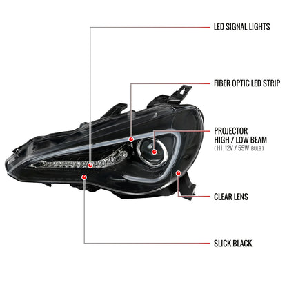 2012-2017 Scion FRS/ Toyota 86 LED Bar Projector Headlights w/ LED Turn Signal Lights (Jet Black Housing/Clear Lens)