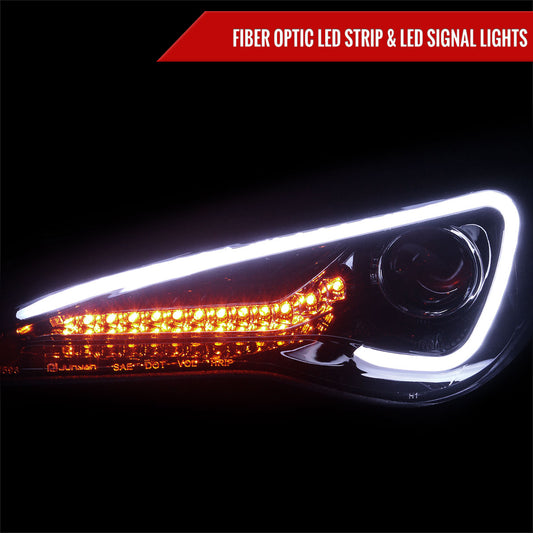 2012-2017 Toyota 86/ Scion FRS LED Bar Projector Headlights w/ LED Turn Signal Lights (Glossy Black Housing/Smoked Lens)