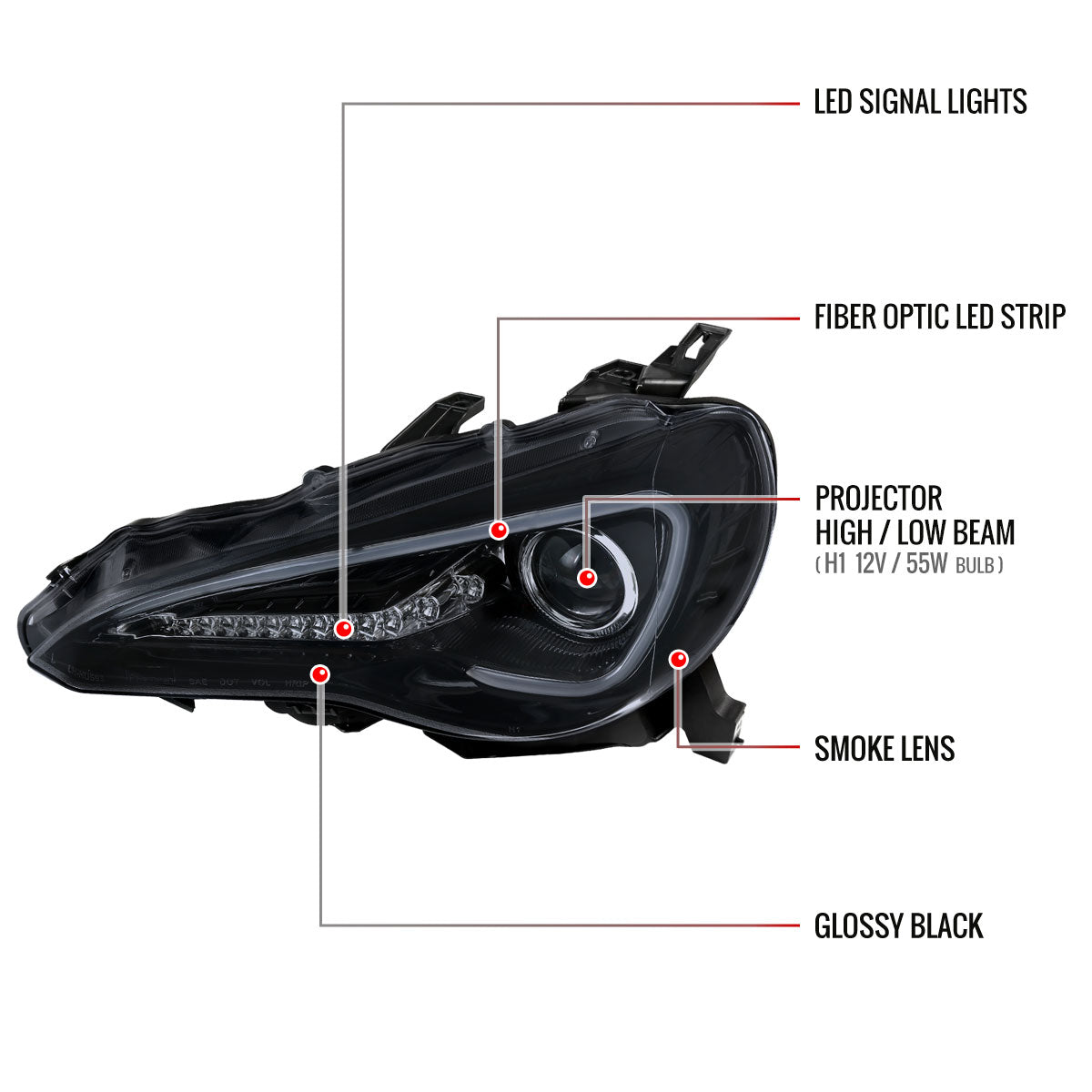 2012-2017 Toyota 86/ Scion FRS LED Bar Projector Headlights w/ LED Turn Signal Lights (Glossy Black Housing/Smoked Lens)