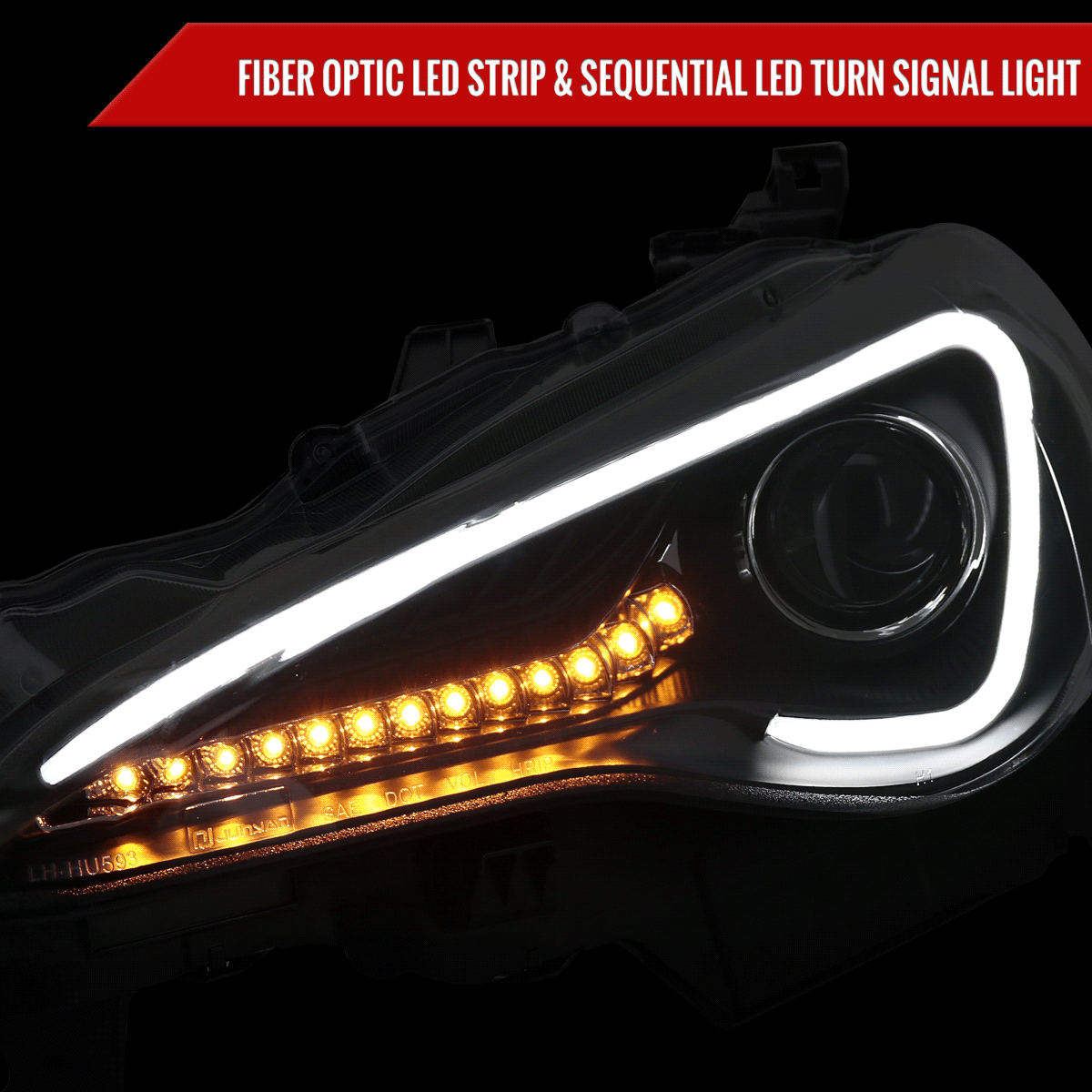 2012-2017 Toyota 86 Scion FR-S LED Bar Projector Headlights w/ Sequential Turn Signal Lights (Matte Black Housing/Clear Lens)