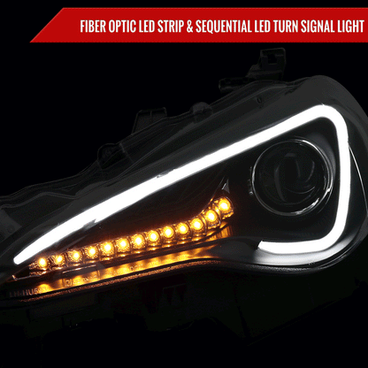 2012-2017 Toyota 86 Scion FR-S LED Bar Projector Headlights w/ Sequential Turn Signal Lights (Matte Black Housing/Clear Lens)