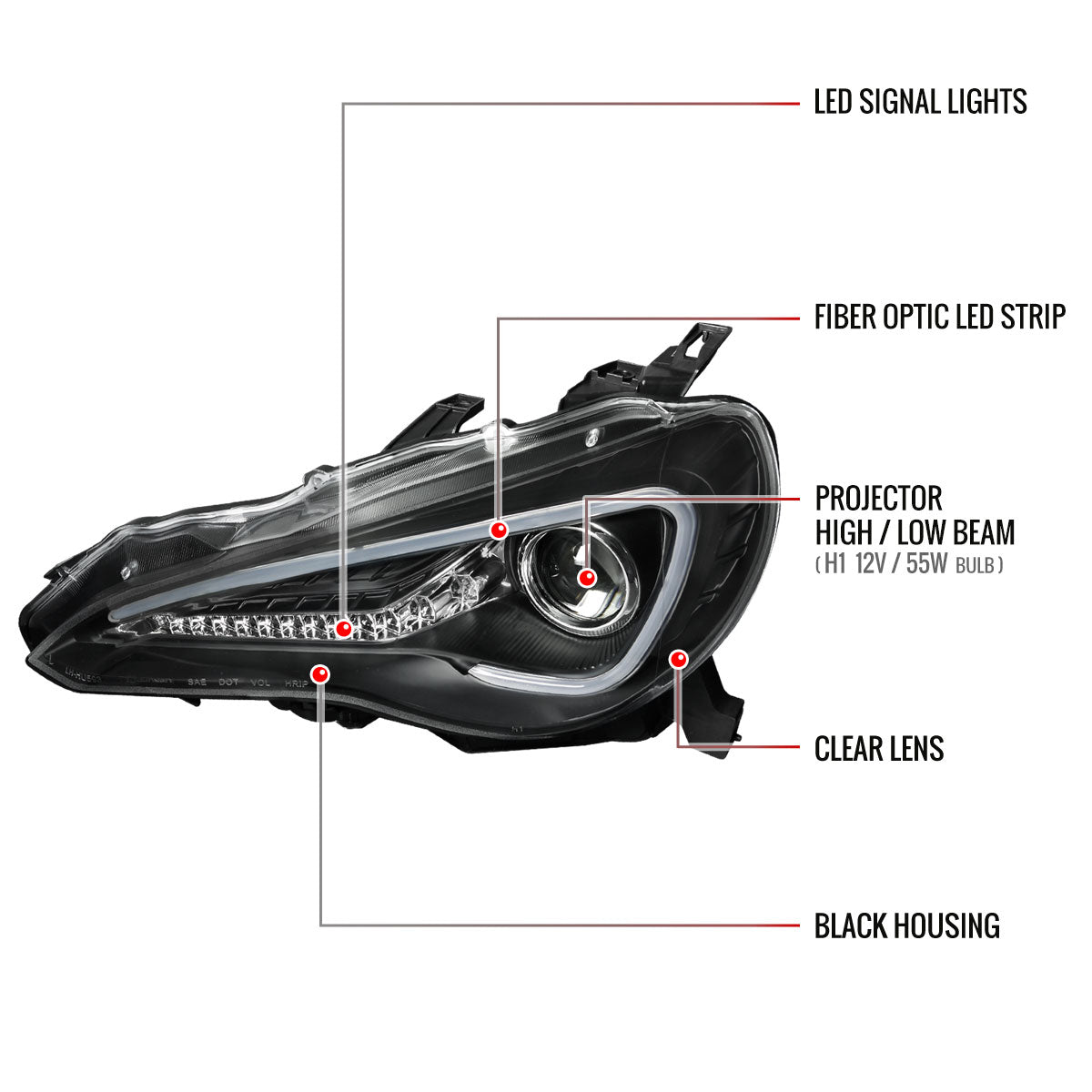 2012-2017 Scion FRS/ Toyota 86 LED Bar Projector Headlights w/ LED Turn Signal Lights (Matte Black Housing/Clear Lens)