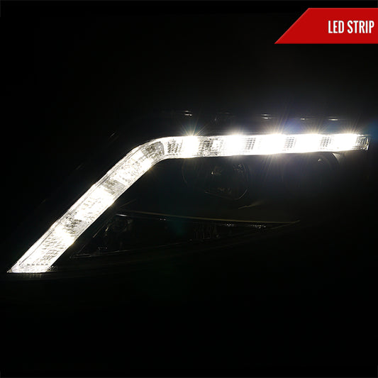 2010-2012 Ford Fusion Projector Headlights w/ LED Light Strip (Matte Black Housing/Clear Lens)