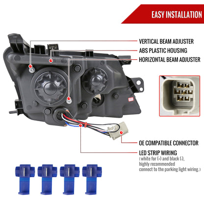 2010-2012 Ford Fusion Projector Headlights w/ LED Light Strip (Matte Black Housing/Clear Lens)