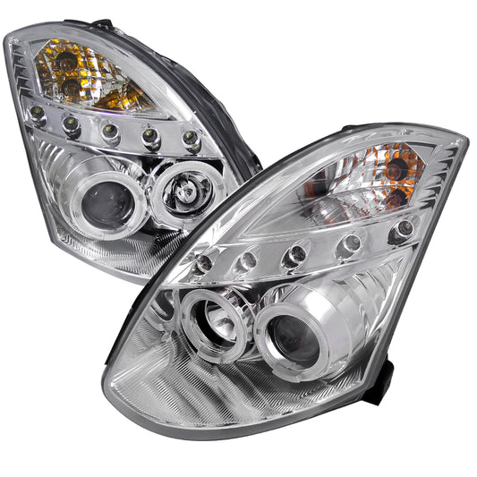 2003-2007 Infiniti G35 Coupe Dual Halo Projector Headlights (Chrome Housing/Clear Lens)