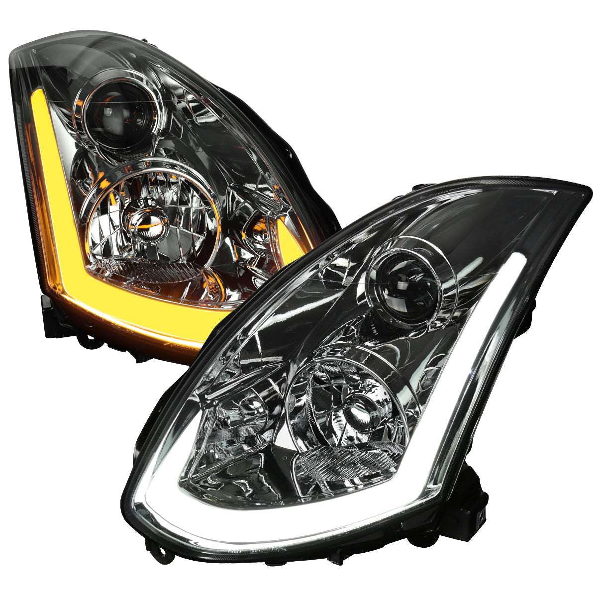 2003-2007 Infiniti G35 Coupe LED Bar Projector Headlights w/ Sequential Turn Signals (Chrome Housing/Smoked Lens)