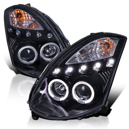 2003-2007 Infiniti G35 Coupe Dual Halo Projector Headlights (Glossy Black Housing/Smoked Lens)