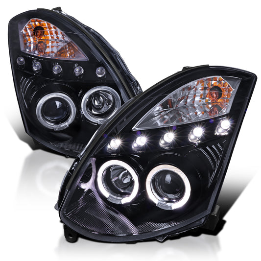 2003-2007 Infiniti G35 Coupe Dual Halo Projector Headlights (Glossy Black Housing/Smoked Lens)