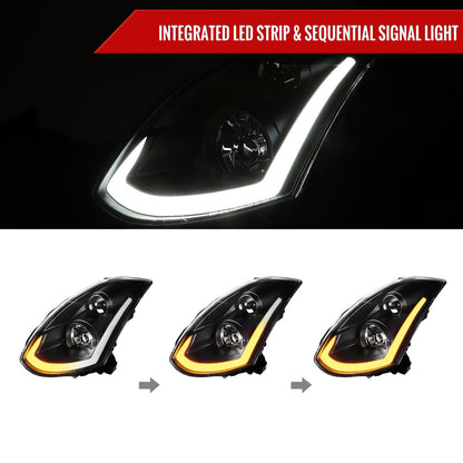 2003-2007 Infiniti G35 Coupe LED Bar Projector Headlights w/ Sequential Turn Signals (Matte Black Housing/Clear Lens)