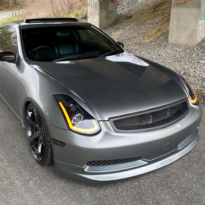 2003-2007 Infiniti G35 Coupe LED Bar Projector Headlights w/ Sequential Turn Signals (Matte Black Housing/Clear Lens)