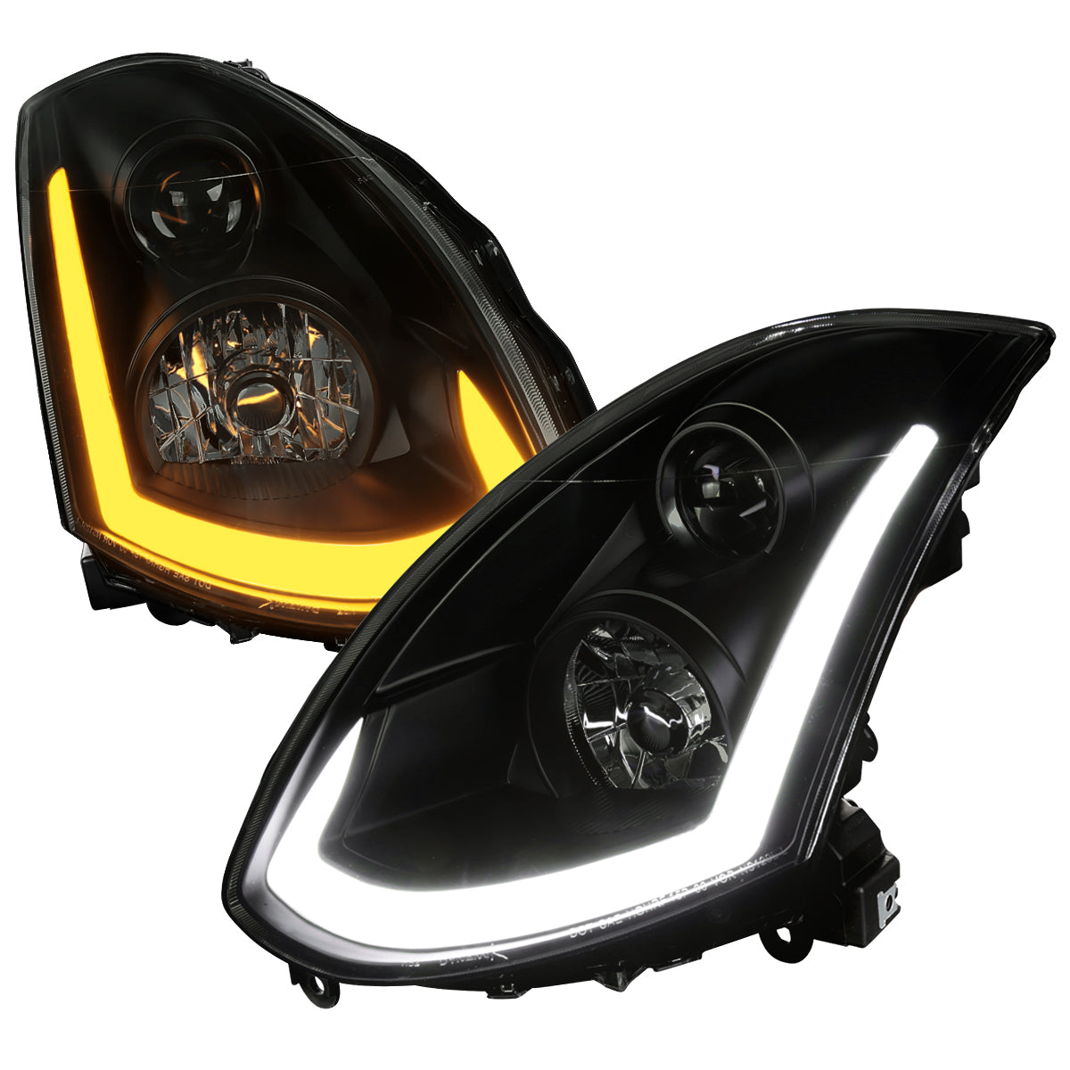 2003-2007 Infiniti G35 Coupe LED Bar Projector Headlights w/ Sequential Turn Signals (Black Housing/Smoked Lens)