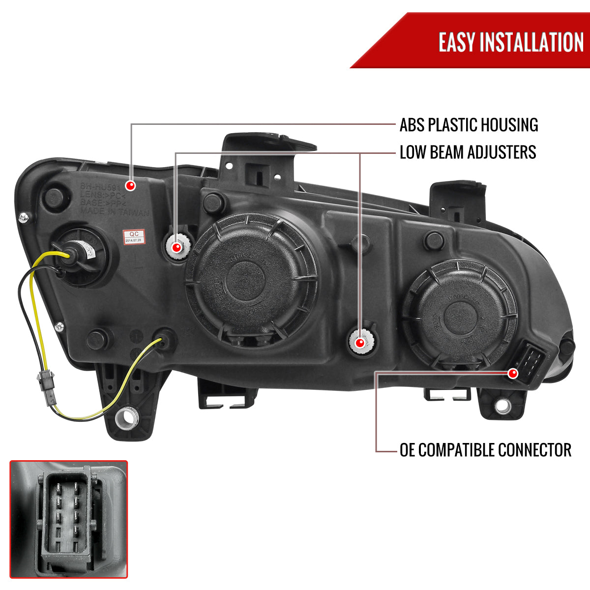 2008-2009 Pontiac G8 LED Bar Projector Headlights (Glossy Black Housing/Smoked Lens)