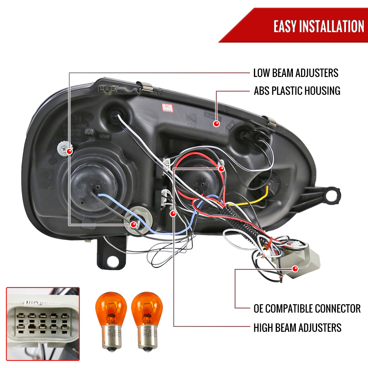 2006-2008 Volkswagen Golf Rabbit/ 2006-2010 Jetta Dual Halo Projector Headlights (Glossy Black Housing/Smoked Lens)
