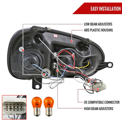 2006-2008 Volkswagen Golf Rabbit/ 2006-2010 Jetta Dual Halo Projector Headlights (Matte Black Housing/Smoked Lens)