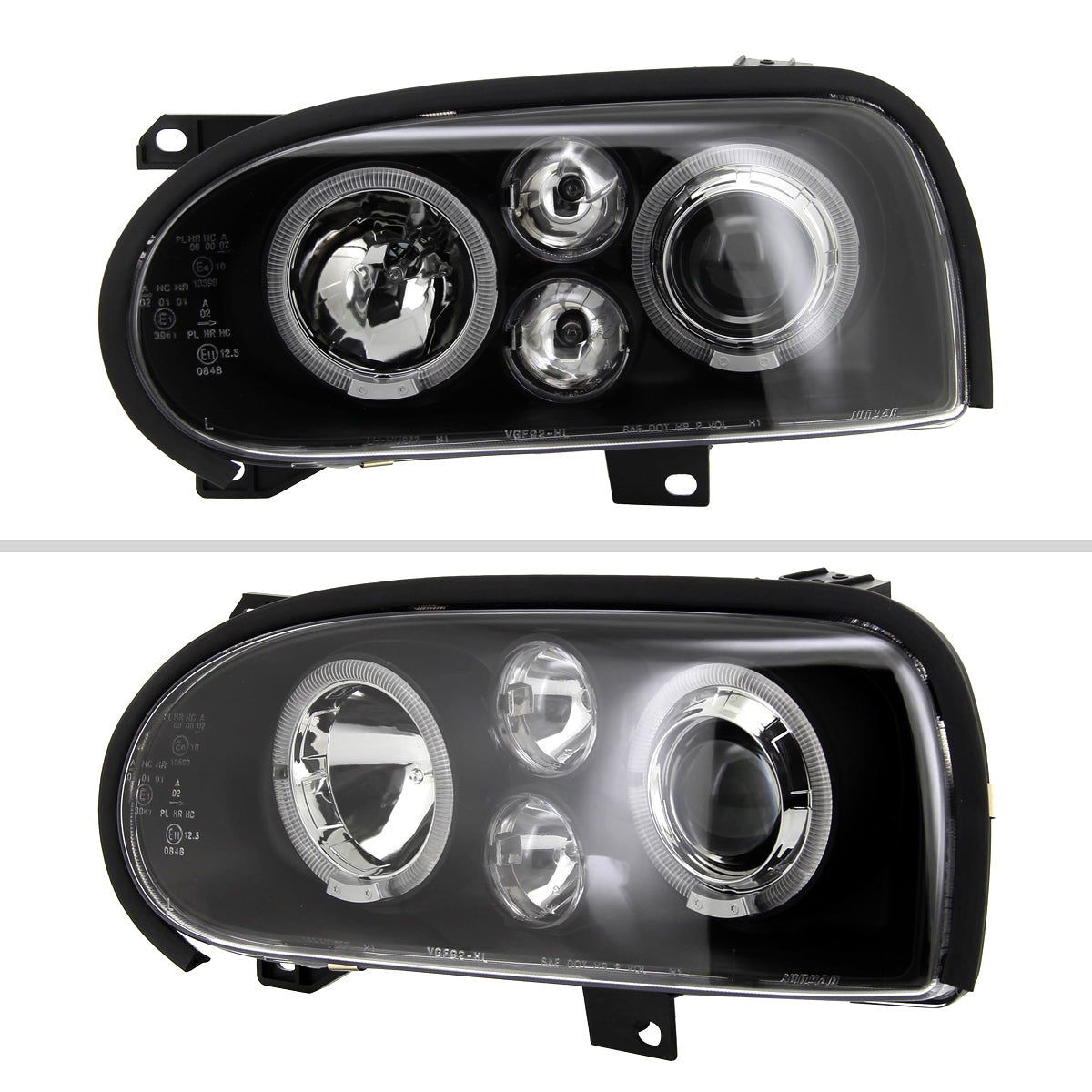 1993-1998 Volkswagen Golf Mk3/Cabrio Dual Halo Projector Headlights (Matte Black Housing/Clear Lens)