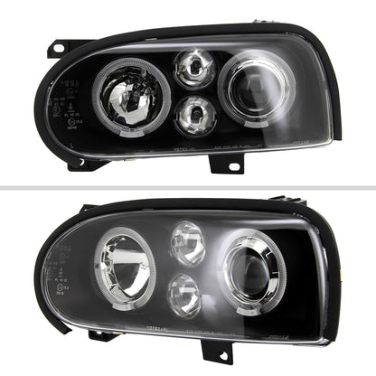 1993-1998 Volkswagen Golf Mk3/Cabrio Dual Halo Projector Headlights (Matte Black Housing/Clear Lens)