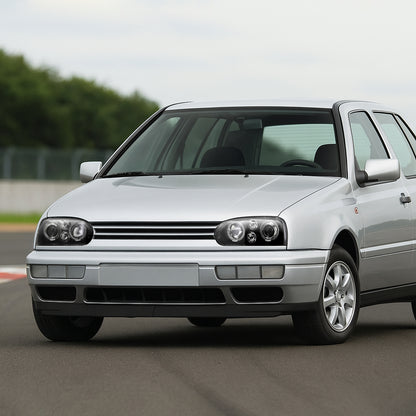 1993-1998 Volkswagen Golf Mk3/Cabrio Dual Halo Projector Headlights (Matte Black Housing/Clear Lens)