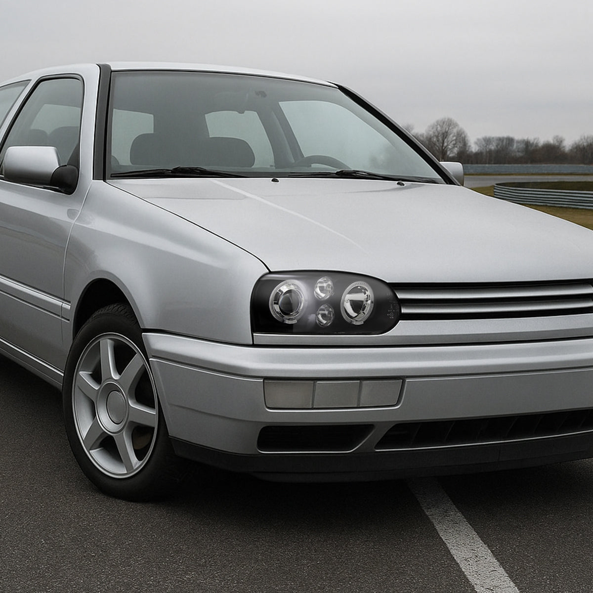 1993-1998 Volkswagen Golf Mk3/Cabrio Dual Halo Projector Headlights (Matte Black Housing/Clear Lens)