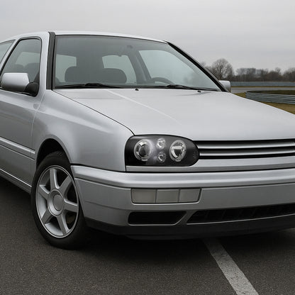 1993-1998 Volkswagen Golf Mk3/Cabrio Dual Halo Projector Headlights (Matte Black Housing/Clear Lens)