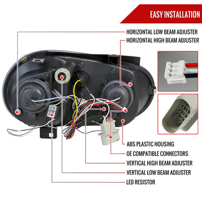 1999-2006 Volkswagen Golf Mk4 GTI/R32 Cabrio Dual Halo Projector Headlights (Glossy Black Housing/Smoked Lens)
