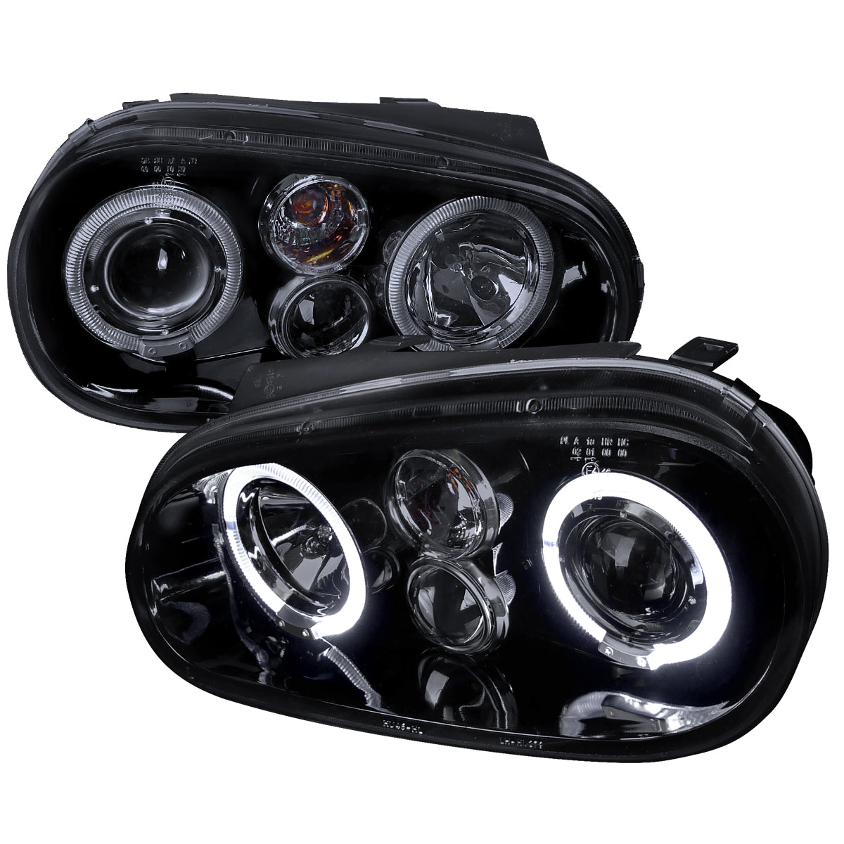 1999-2006 Volkswagen Golf Mk4 GTI/R32 Cabrio Dual Halo Projector Headlights (Glossy Black Housing/Smoked Lens)