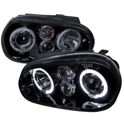 1999-2006 Volkswagen Golf Mk4 GTI/R32 Cabrio Dual Halo Projector Headlights (Glossy Black Housing/Smoked Lens)