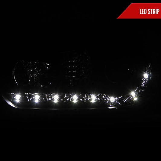 1999-2006 Volkswagen Golf Mk4 GTI/R32 Cabrio Projector Headlights w/ R8 Style LED Light Strip (Matte Black Housing/Clear Lens)