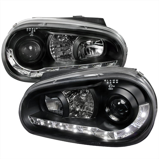 1999-2006 Volkswagen Golf Mk4 GTI/R32 Cabrio Projector Headlights w/ R8 Style LED Light Strip (Matte Black Housing/Clear Lens)