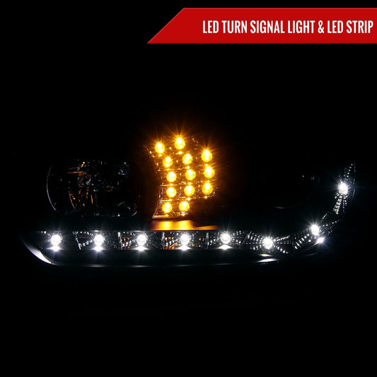 1999-2006 Volkswagen Golf Mk4 GTI/R32 Cabrio Projector Headlights w/ R8 Style LED Light Strip & LED Turn Signal Lights (Matte Black Housing/Clear Lens)