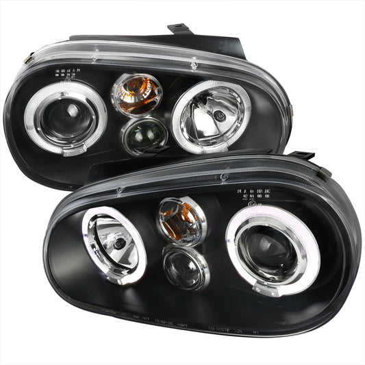 1999-2006 Volkswagen Golf Mk4 GTI/R32 Cabrio Dual Halo Projector Headlights (Matte Black Housing/Clear Lens)