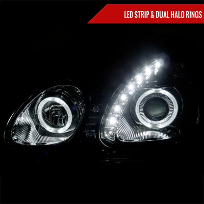 1998-2005 Lexus GS300/GS400/GS430 Halo Projector Headlights w/ SMD LED Light Strip (Chrome Housing/Clear Lens)