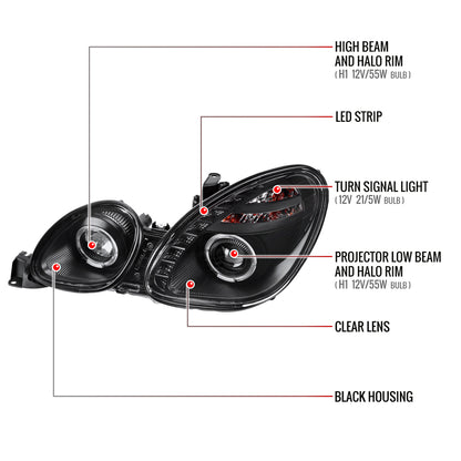 1998-2005 Lexus GS300/GS400/GS430 Halo Projector Headlights w/ SMD LED Light Strip (Matte Black Housing/Clear Lens)