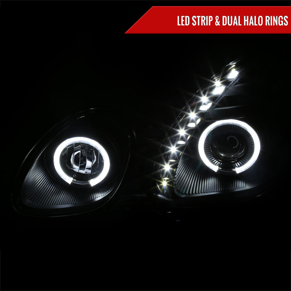 1998-2005 Lexus GS300/GS400/GS430 Halo Projector Headlights w/ SMD LED Light Strip (Black Housing/Smoked Lens)