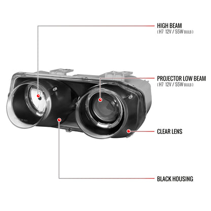 1994-1997 Acura Integra 3DR/4DR Dual Halo Projector Headlights (Matte Black Housing/Clear Lens)
