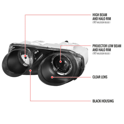 1998-2001 Acura Integra 3DR/4DR Dual Halo Projector Headlights (Matte Black Housing/Clear Lens)