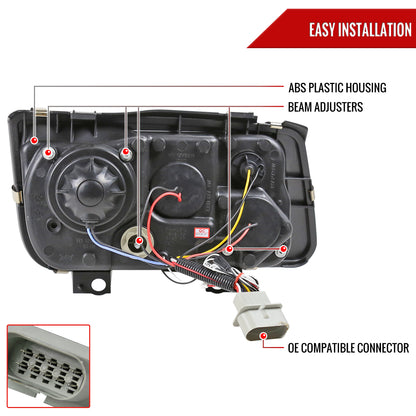 1999-2004 Volkswagen Jetta/Bora Projector Headlights w/ R8 Style LED Light Strip (Chrome Housing/Clear Lens)