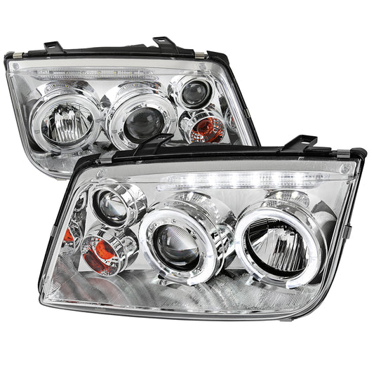 1999-2005 Volkswagen Jetta/Bora Mk4 Dual Halo Projector Headlights w/ LED Light Strip (Chrome Housing/Clear Lens)