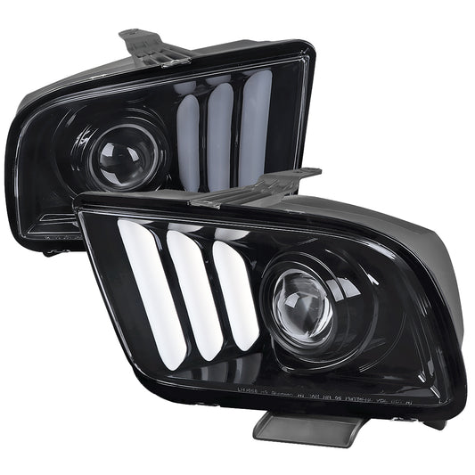 2005-2009 Ford Mustang LED Bar Projector Headlights (Chrome Housing/Smoked Lens)