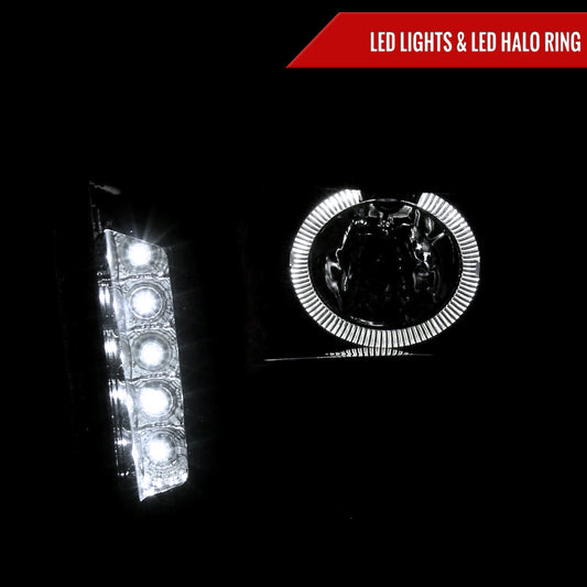 2005-2009 Ford Mustang Halo Projector Headlights w/ LED Light Strip (Glossy Black Housing/Smoked Lens)
