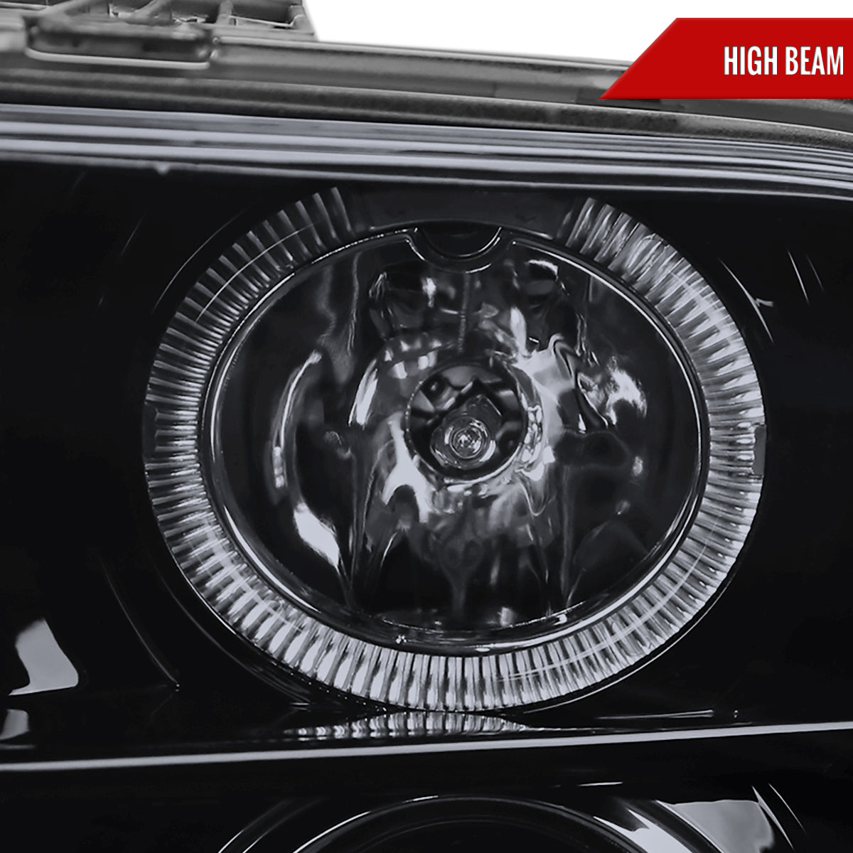 2005-2009 Ford Mustang Halo Projector Headlights w/ LED Light Strip (Glossy Black Housing/Smoked Lens)