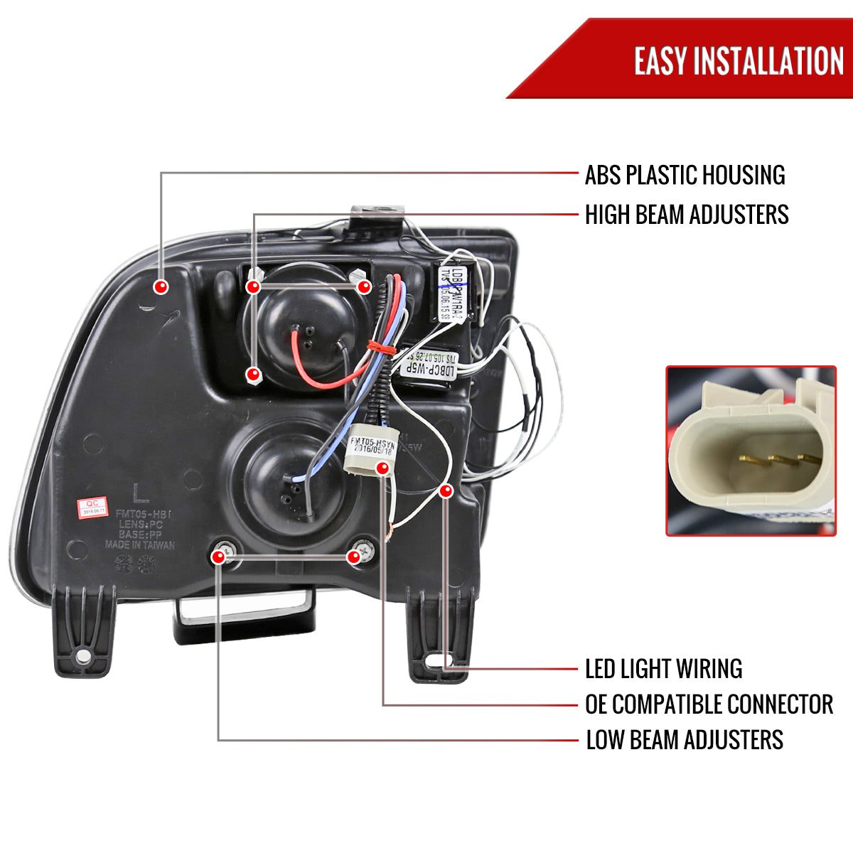 2005-2009 Ford Mustang Halo Projector Headlights w/ LED Light Strip (Glossy Black Housing/Smoked Lens)