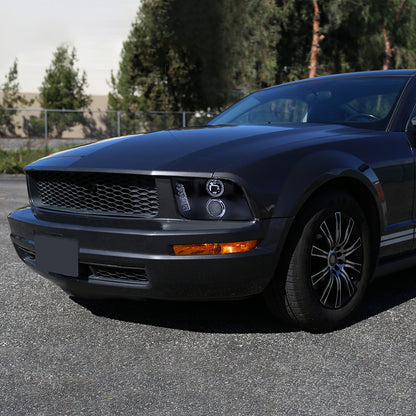2005-2009 Ford Mustang Halo Projector Headlights w/ LED Light Strip (Glossy Black Housing/Smoked Lens)