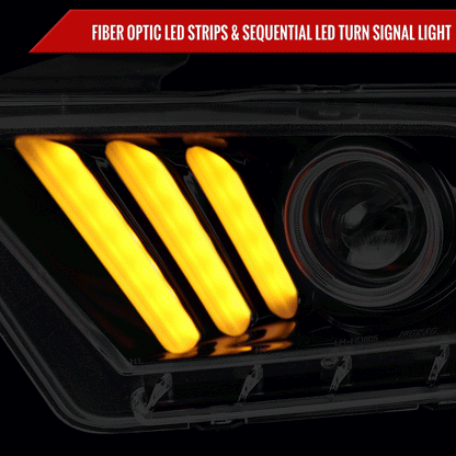 2010-2014 Ford Mustang LED Bar Projector Headlights w/ Sequential Turn Signals (Jet Black Housing/Clear Lens)