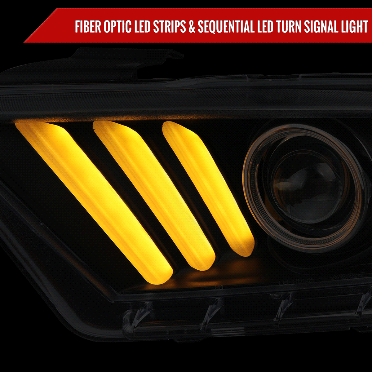 2010-2014 Ford Mustang Sequential LED Bar Projector Headlights w/ Sequential Turn Signal Lights (Matte Black Housing/Clear Lens)
