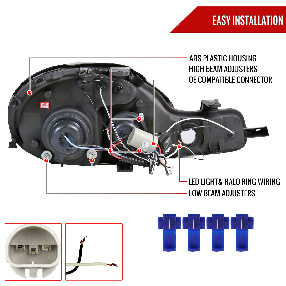 2000-2002 Dodge Plymouth Neon Dual Halo Projector Headlights (Glossy Black Housing/Smoked Lens)