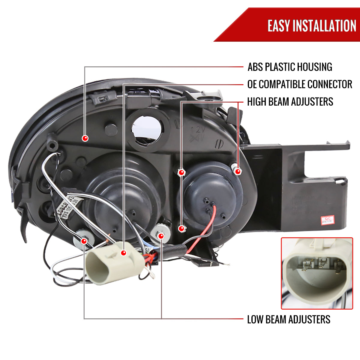 2003-2005 Dodge Neon Dual Halo Projector Headlights (Glossy Black Housing/Smoked Lens)