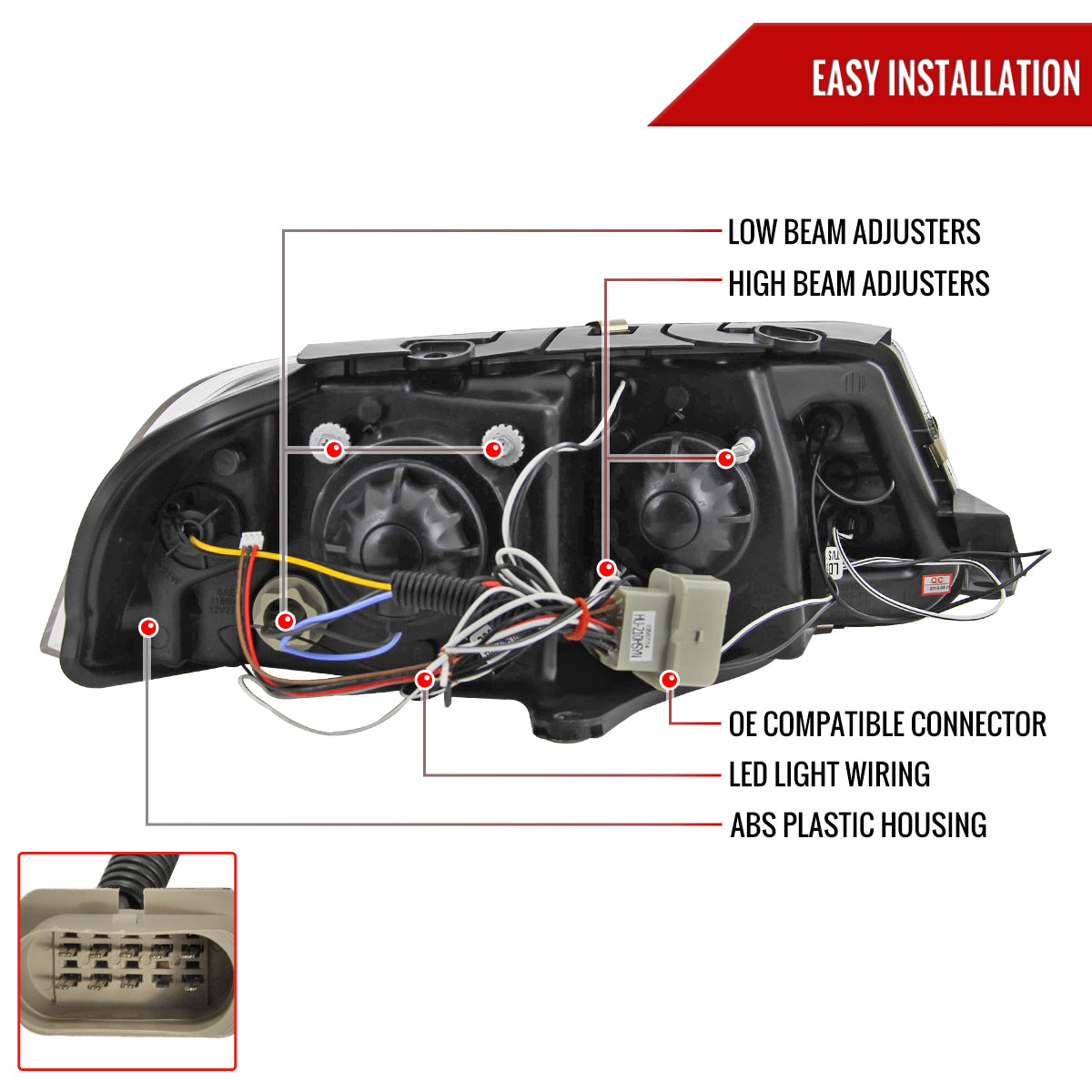 2001-2005 Volkswagen Passat Dual Halo Projector Headlights (Chrome Housing/Clear Lens)