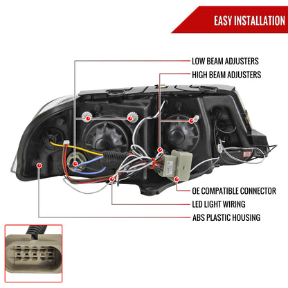 2001-2005 Volkswagen Passat Dual Halo Projector Headlights (Matte Black Housing/Clear Lens)